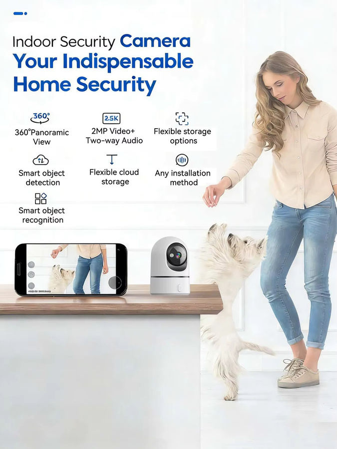 PEGATAH O-Kam Pro WLAN Innen-Babyüberwachungskamera mit 5MP, 2,4G/5G Dualband, Farb-Nachtsicht, Menschenverfolgung und PTZ-Funktion, Weiß - Bild 1