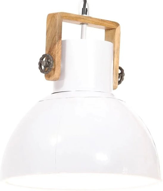 vidaXL Hängelampe im Industriestil aus Metall und Holz, Weiß/Braun, Durchmesser: 40 cm, E27, 25 W - Bild 1