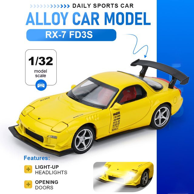 RMZ city RX-7 FD3S Automodell-Spielzeug, 1:32, mit Vorderradlenkung, Sound und Licht, Rückziehfunktion, Stoßdämpfung - Bild 1