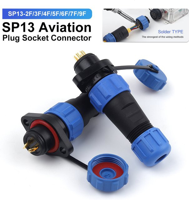 DIY GO SP13 Flansch Typ Luftfahrt-Steckverbinder IP68 Wasserdicht, Männlich und Weiblich, Schweißverbindung, Farbe: Blau - Bild 1