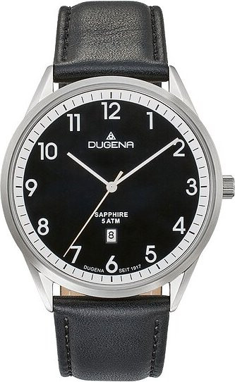 Dugena Herrenuhr, Quarz, Edelstahl, Leder, Schwarz, 42 mm - Bild 1