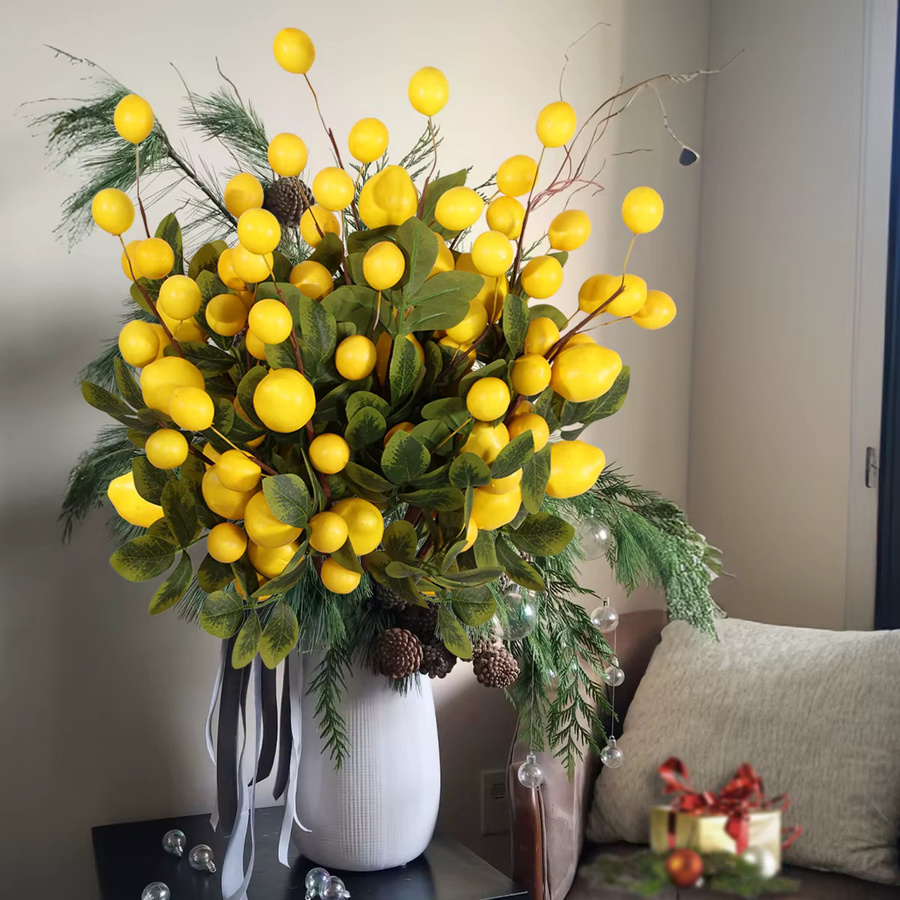 XIYA FLOWER Künstlicher Zitronenzweig mit Früchten in Gelb für mediterrane Vasenarrangements - Bild 5