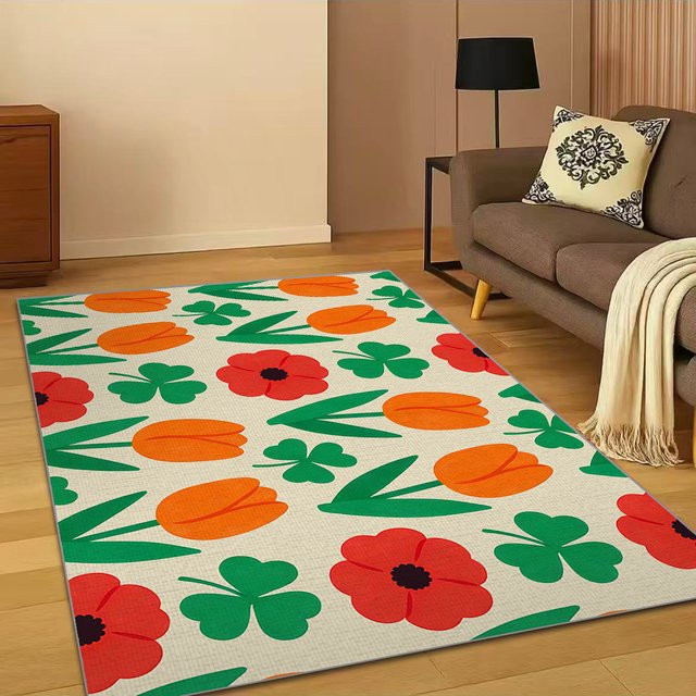 RAKKS Teppich mit Blumenmotiv Tulpen und Insekten, rutschfest und waschbar, Mehrfarbig - Bild 1