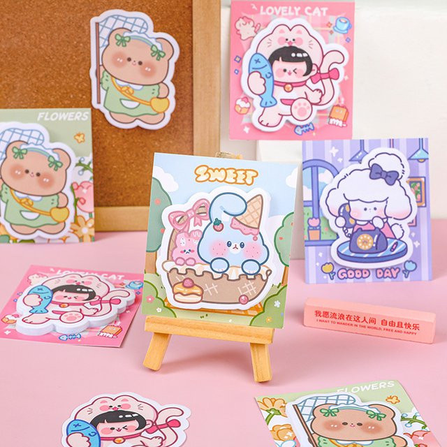 Kawaii Haftnotizen mit Bär und Alien Motiv für Schule und Büro, bunte Notizblöcke für Scrapbooking und Mädchen - Bild 1