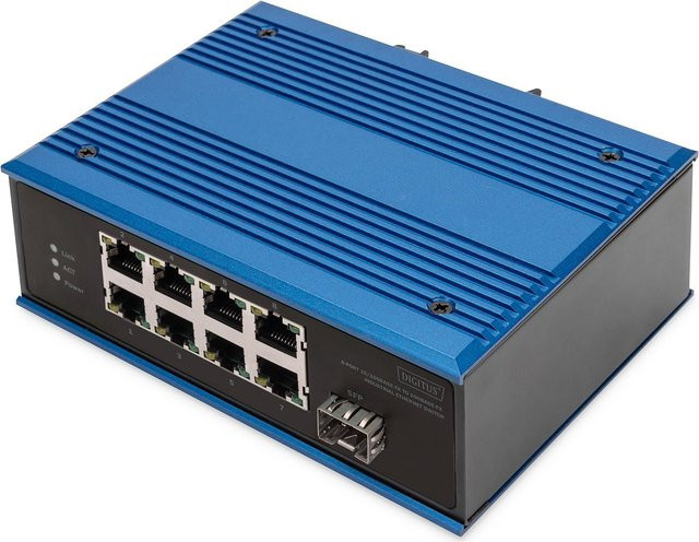 Digitus Industrial Ethernet Switch DN-651132 mit 8 Ports 10/100Base-TX zu 100Base-FX in Blau - Bild 1