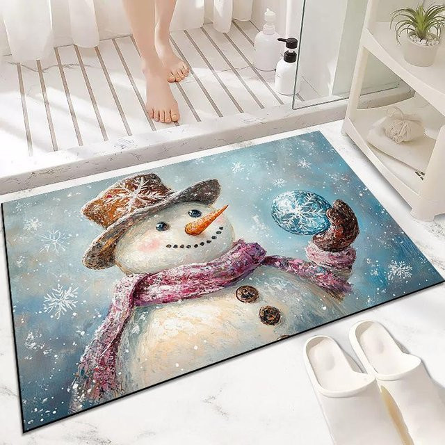 Schneemann Eingangsfußmatte aus Diatomit, rutschfest und schmutzabweisend, B/B: 40 x 60 cm, Mehrfarbig - Bild 1