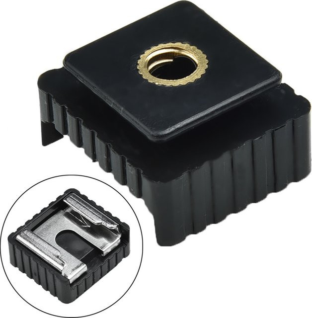 Blitz-Hotshoe-Adapter Schwarz: Standard-Hotshoe auf 1/4-Zoll-Schraube für Blitzgeräte und Stative im Fotostudio - Bild 1