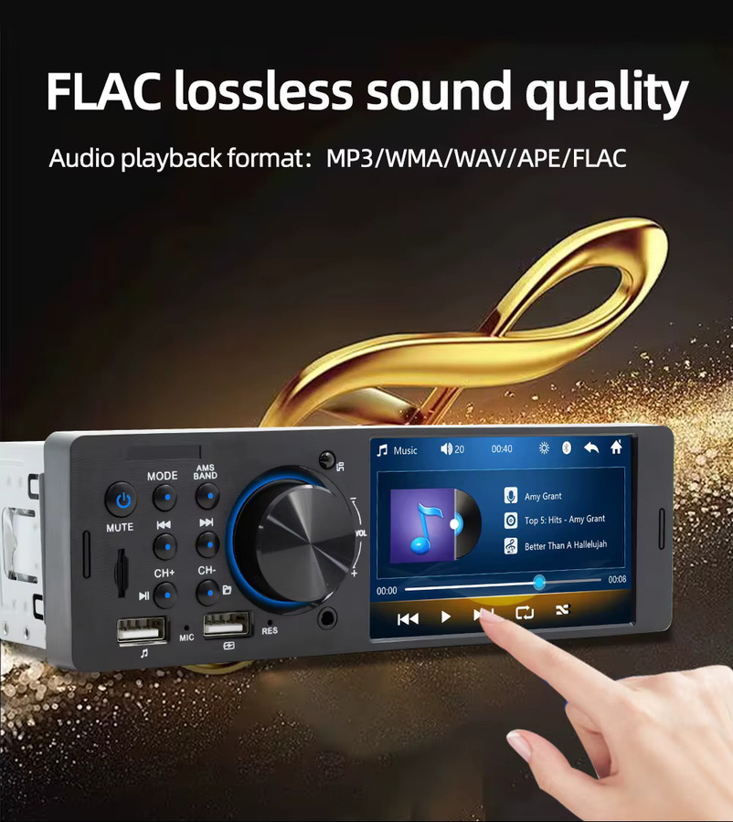 BQCC 1Din Autoradio mit 4,1 Zoll Touchscreen, Bluetooth, USB und 7-Farben-Beleuchtung in Schwarz/Multicolor - Bild 2