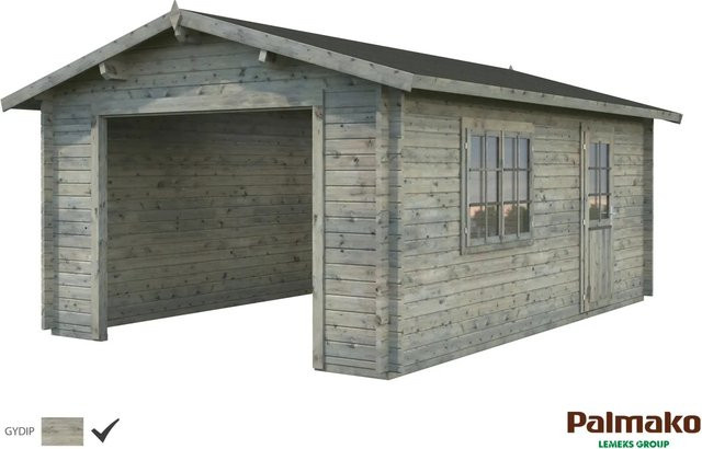 Palmako Holzgarage Roger in Grau mit Nebeneingangstür und Iso-Verglasung, Breite: 360 cm, Tiefe: 550 cm - Bild 1