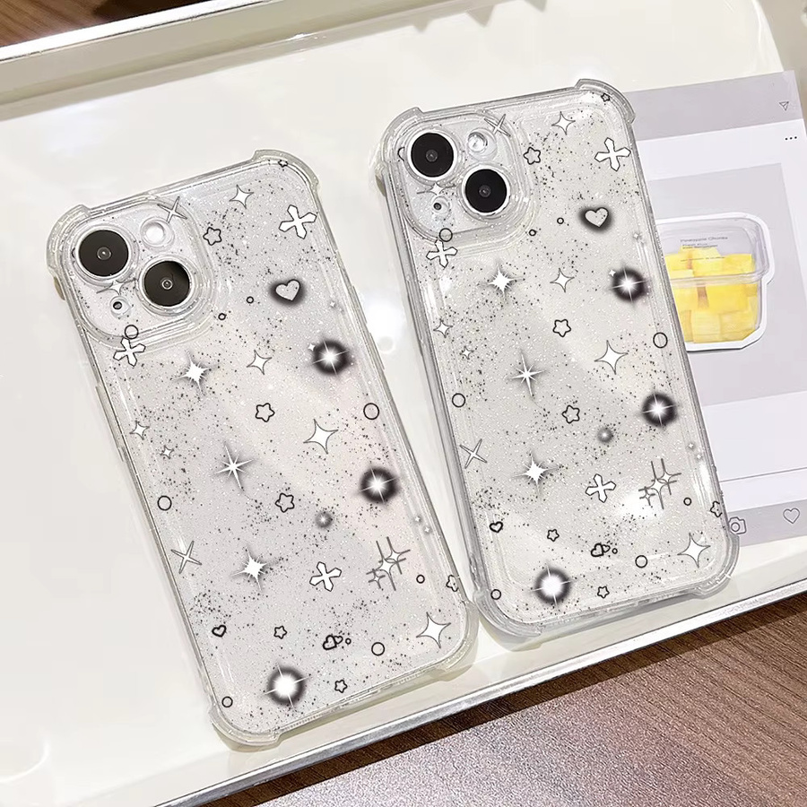 Stoßfeste Silikon Handyhülle mit glitzerndem Stern- und Herzdesign für Apple iPhone in Transparent - Bild 2