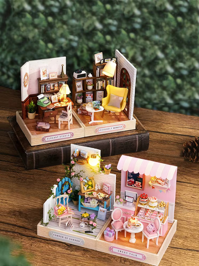 Battoom DIY Mini Puppenhaus Set als 3D Holz Puzzle zum Selberbauen mit Möbeln in Natur/Holzfarben - Bild 3