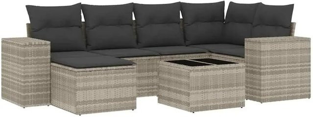 vidaXL 7-tlg Garten-Sofagarnitur in L-Form aus Poly-Rattan mit Kissen in Hellgrau - Bild 1