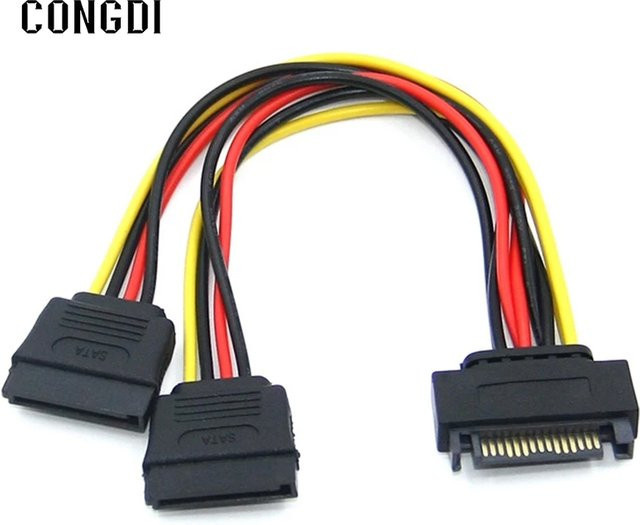 SATA Power Y Splitter Kabel von congdi: 15 Pin SATA Stecker auf Dual 15 Pin Buchse Stromkabel für HDD und SSD, Länge: 20 cm - Bild 1