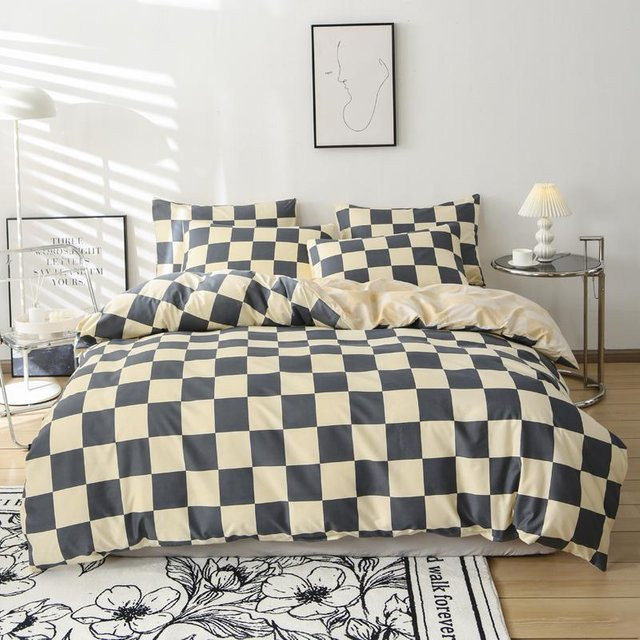 3-teiliges Bettwäscheset Bin Chi Textiles mit Karomuster in Grau, bestehend aus 1 Bettbezug und 2 Kissenbezügen, B/H: 160 x 220 cm - Bild 1