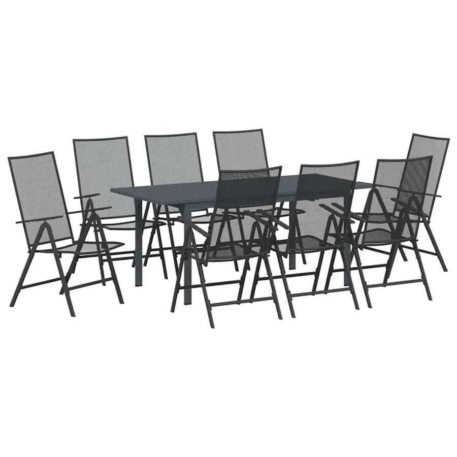 vidaXL Garten Essgruppe 9-teilig aus pulverbeschichtetem Stahl in Anthrazit Matt - Bild 2