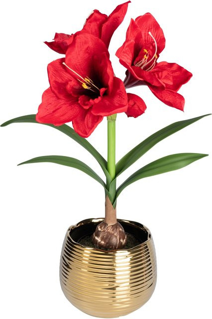 Viva Domo Amaryllis Kunstblume Set mit elegantem Übertopf in Rot und Gold - Bild 1