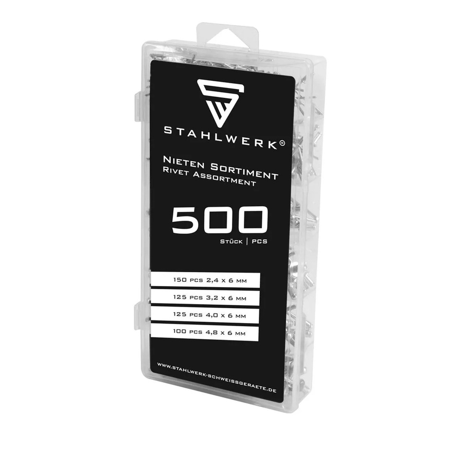 STAHLWERK Blindnieten Set aus Aluminium, 500-teiliges Nieten Sortiment in Schwarz und Silber, B/T/H: 24,0 x 22,0 x 12,0 cm - Bild 2