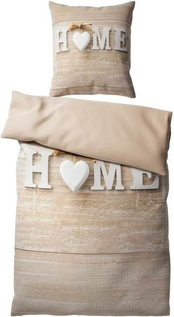 Sanilo Bettwäsche Home 2-teilig aus Baumwolle, braun/beige, B/H: 135 x 200 cm und 80 x 80 cm - Bild 1