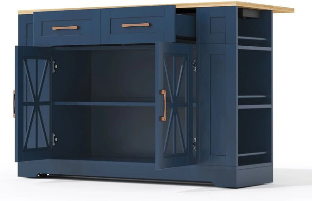 okwish Kücheninsel mit klappbarem Esstisch und USB-Anschluss in Blau, B/T/H: 120 x 40 x 92 cm - Bild 1