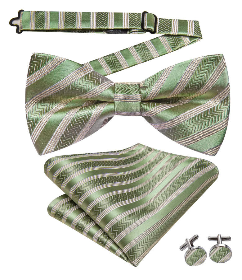 Hi-Tie Fliege, Taschentuch, Manschettenknöpfe Set, Herren, grün, Seide - Bild 4