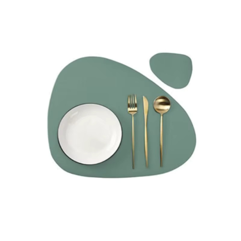 Inyahome Set aus ovalen Tischsets und Untersetzern aus Kunstleder in Grün, modern und wasserfest für Küche, Esszimmer und Outdoor - Bild 5