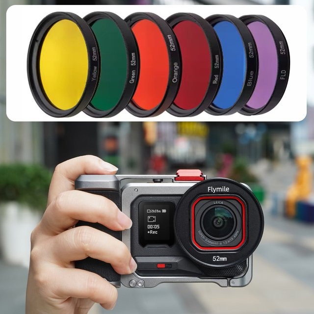 Griff Grip Kit für Insta360 Ace Pro und Ace Pro 2 aus Aluminiumlegierung mit buntem 49/52mm Objektiv Filter Adapter Ring Zubehör Set - Bild 1