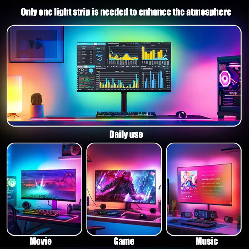 Flying Elephant RGB Ambilight LED-Streifen für Computermonitor mit USB-C-Anschluss und Softwaresteuerung, Multicolor - Bild 5