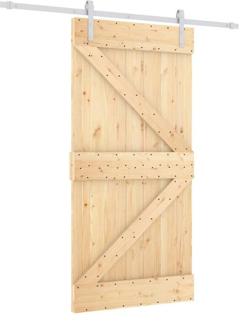 vidaXL Schiebetür aus massivem Kiefernholz in Natur und Weiß, B/H: 100 x 210 cm - Bild 1