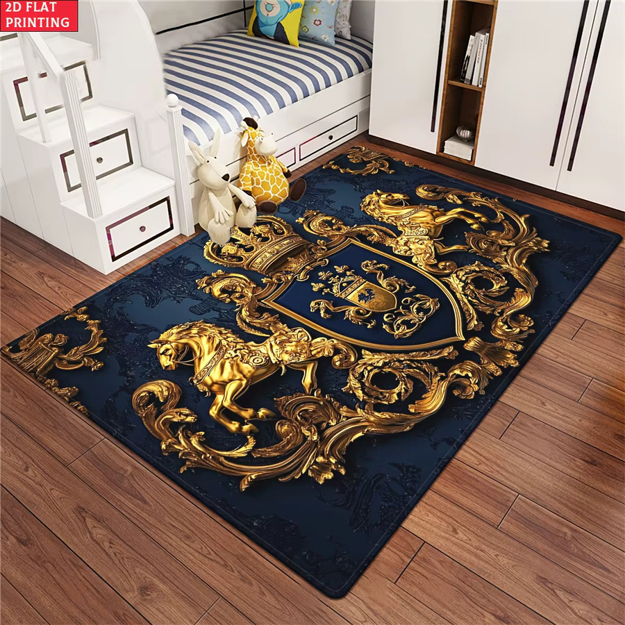 Royal Crest Teppich aus Samt-Flanell in Blau mit Ornament-Design für Wohnzimmer und Garten, B/T: 160 x 120 cm - Bild 3