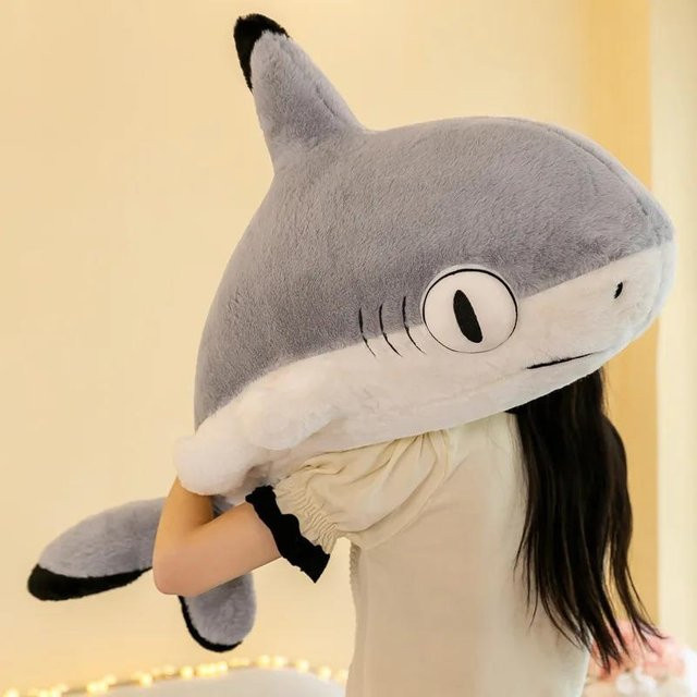 Haifisch Katze Plüschkissen, Großes Kuscheltier, Plüschtier, Grau - Bild 1
