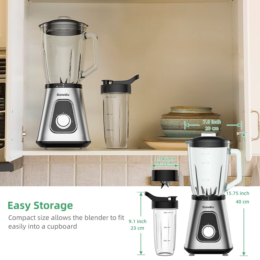 BioloMix professioneller Smoothie-Mixer in Silber mit 1300 W Leistung und 1,5 l Glasbehälter - Bild 5