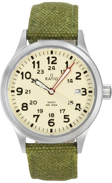 Ratio Quest Herren-Felduhr, Quarz, Edelstahl, Saphirglas, beige - Bild 1