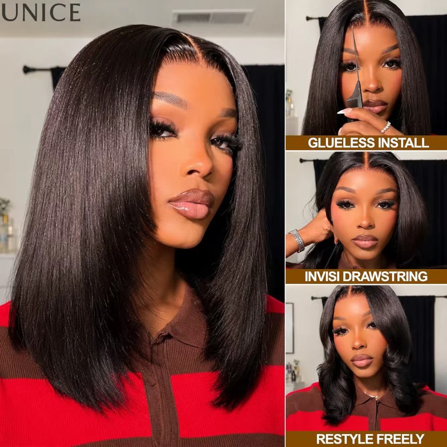 UNice Hair Lace Yaki Straight Bob Perücke, Naturalschwarz, 100% Echthaar - Bild 3