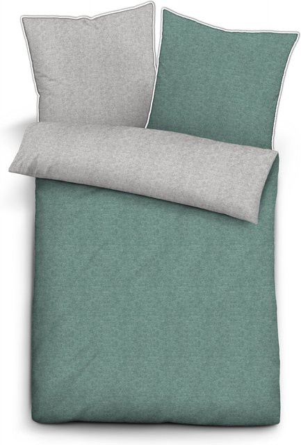 Bettwäsche aus Flanell und Baumwolle in Grau, bestehend aus Bettbezug und Kissenbezug mit Reißverschluss, B/H: 155 x 200 cm und Kissenbezug 80 x 80 cm - Bild 1