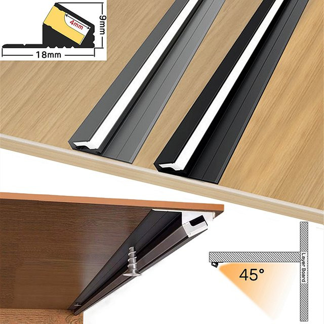 Khelse LED-Linear-Aluminiumprofil für Aufputzmontage in Schwarz mit Diffusor zur Hintergrundbeleuchtung und Schrankbeleuchtung - Bild 1