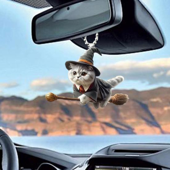 BERLIHEN Auto-Anhänger Katze aus Acryl in Grau als hängendes Ornament für die Auto-Innenausstattung - Bild 2