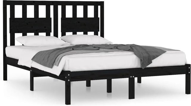 vidaXL Massivholzbett aus Kiefer in Schwarz, rustikaler Stil, B/T/H: 140 x 190 x 145,5 cm - Bild 1