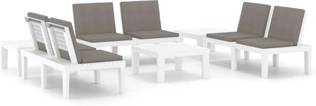 vidaXL 6-teiliges Garten-Lounge-Set aus Kunststoff in Weiß mit Sitzpolstern und Rückenkissen - Bild 1