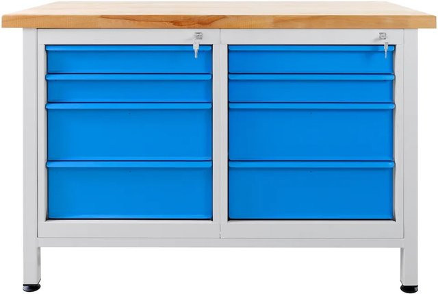 PROREGAL Werkbank Rhino mit 8 Schubladen in Lichtgrau und Lichtblau, H x B x T: 84 x 120 x 60 cm, Traglast 300 kg - Bild 1