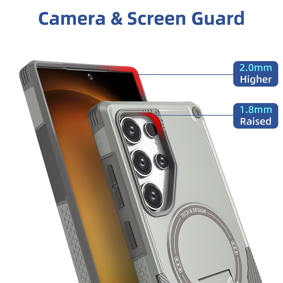 Magnetische Armor Schutzhülle für Samsung Galaxy S26 Ultra, S26 Plus Edge und S26 Fold mit Standhalterung und Unterstützung für kabelloses Laden in Schwarz und Grau - Bild 4
