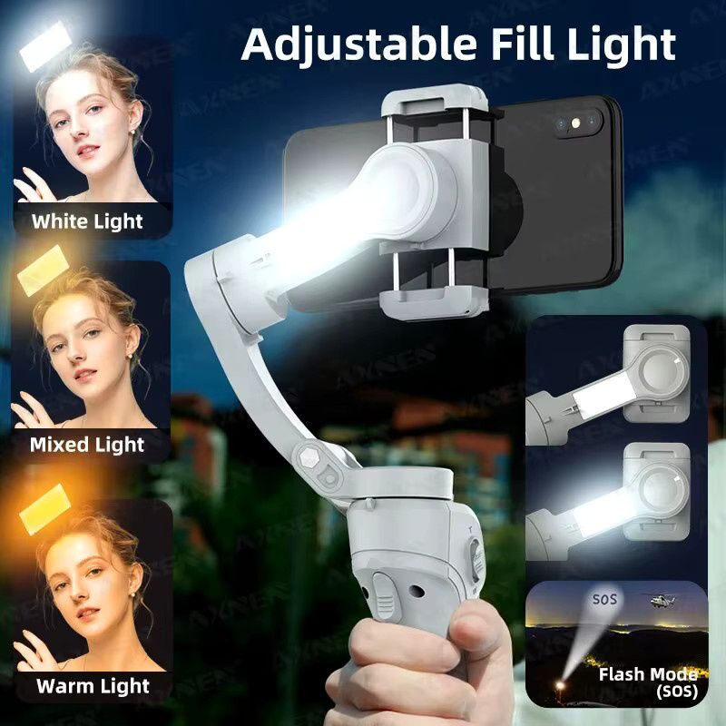 Axnen HQ6 3-Achsen-Gimbal-Handstabilisator für Mobiltelefone mit Fülllicht und Gesichtsverfolgung für Android und iPhone - Bild 3