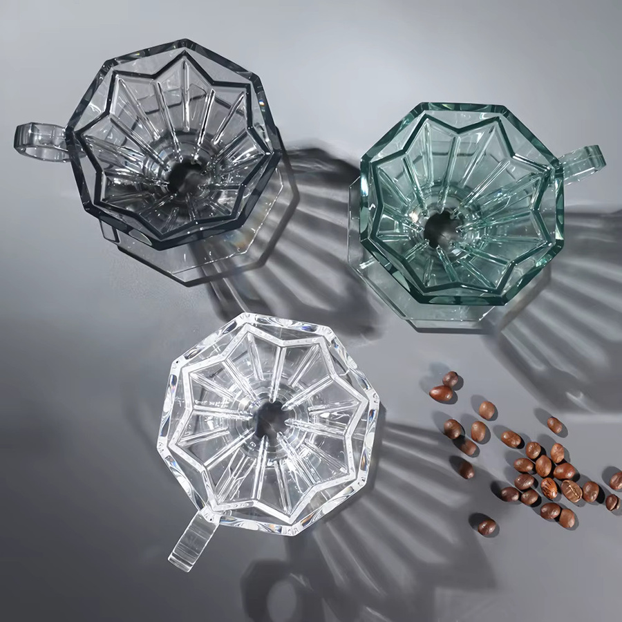 WUWANLI Diamant Kaffee Filter Tasse aus Glas in Grün Transparent mit geometrischem Design für professionelle Extraktion - Bild 2