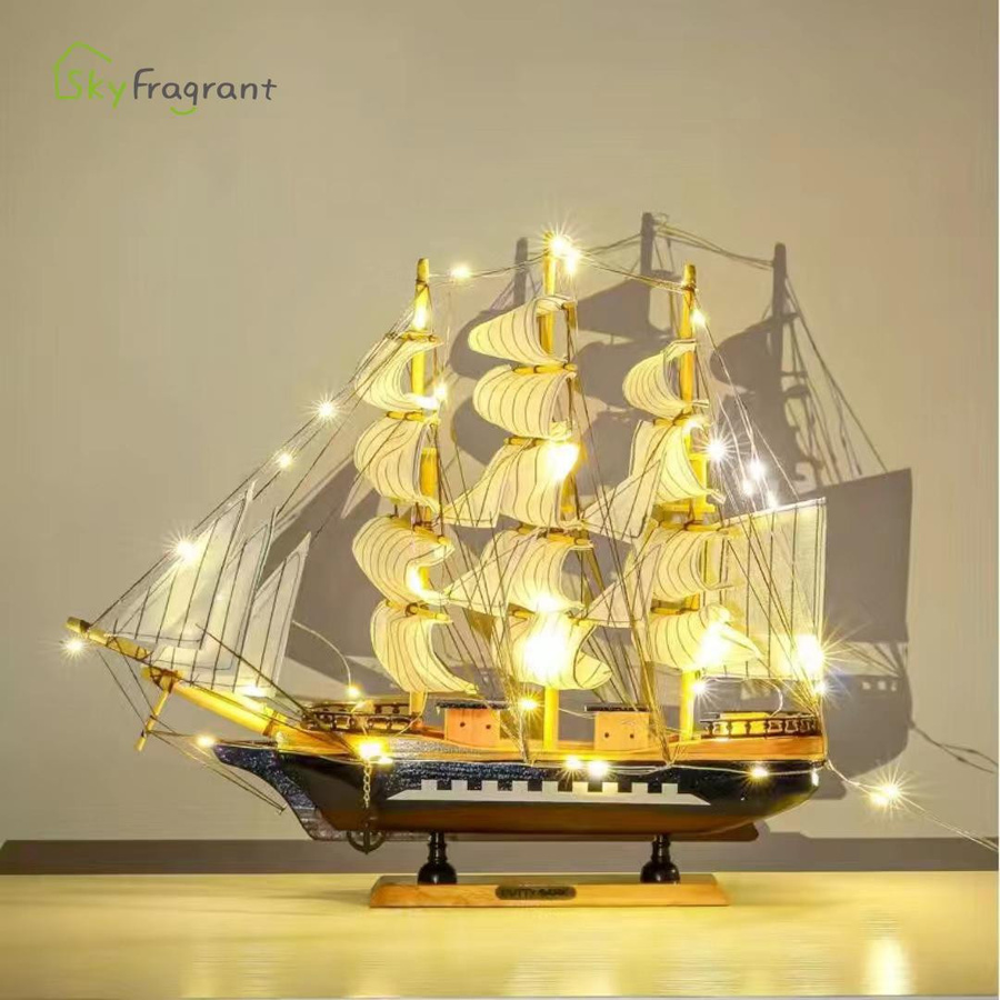 Yiran Furniture Segelbootmodell aus Holz mit Lichtern als dekoratives Tischornament in Multicolour - Bild 2