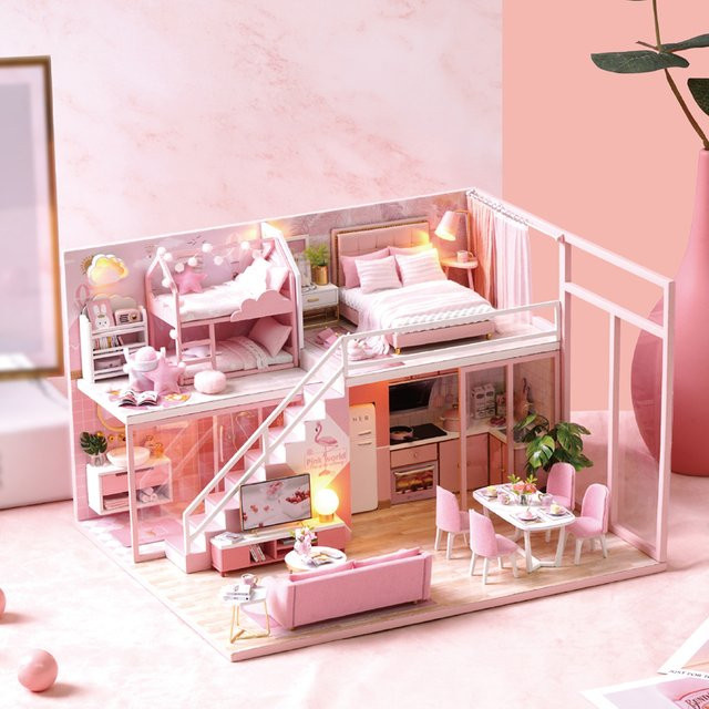 zuuton Holz Puppenhaus DIY Duplex Wohnung, 3D Puzzle, Holz - Bild 1
