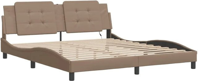 vidaXL Bettgestell Zadar in Cappuccino-Braun mit LED-Unterbettbeleuchtung und USB-Ladeport, B/T/H: 180 x 200 x 185 cm - Bild 1