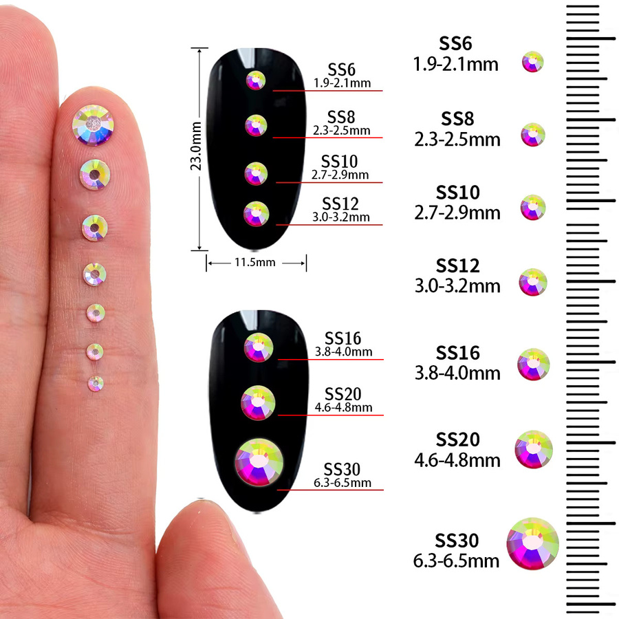 QIIY Glas Strass Kristall Hot Fix Steine für Nail Art und DIY Dekoration, SS6-SS30, Transparent und Multicolour - Bild 5