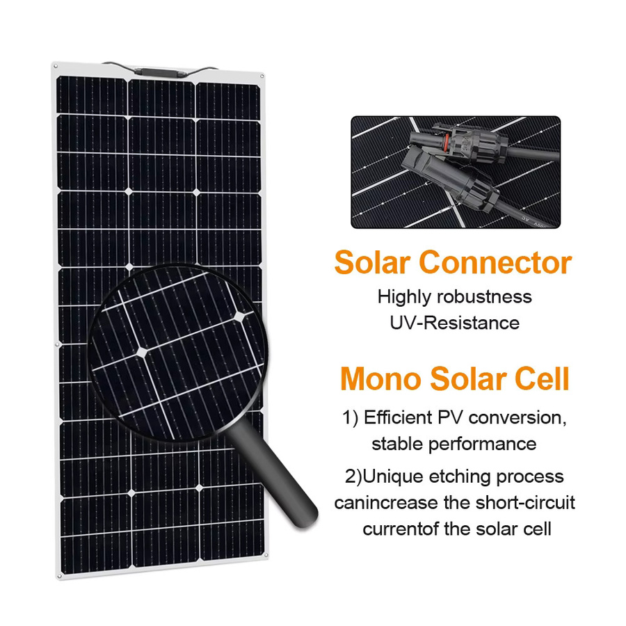 WUZECK 110W Flexibles PET-Solarpanel mit Monokristallinen Zellen in Schwarz für 12V Batterieladung - Bild 5
