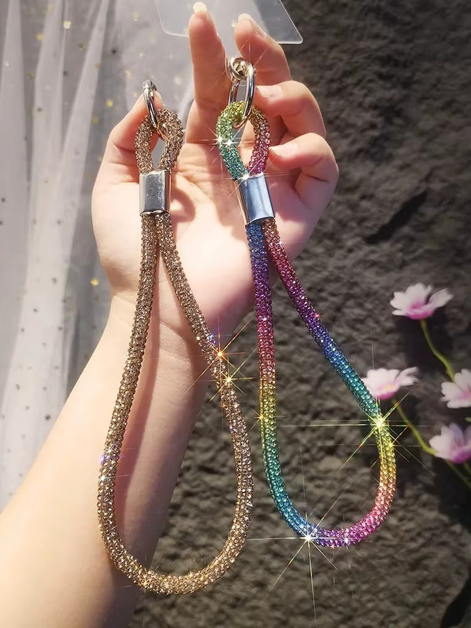 WSSHE Glitter Telefon Lanyard in Blau mit Kristall-Handgelenkband als universelles Anti-Verlust-Schlüsselband für iPhone und Samsung - Bild 1