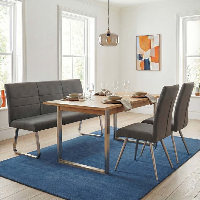 MCW Esszimmer-Set G55 mit 2 Esszimmerstühlen und einer Sitzbank in Grau-Braun aus Stoff und Edelstahl - Bild 1