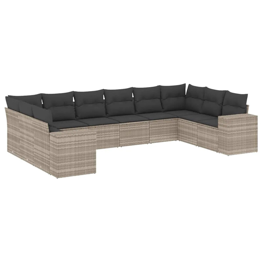 vidaXL 10-tlg. Garten-Sofagarnitur in L-Form mit Kissen, Hellgrau, Poly-Rattan und Metallgestell - Bild 2